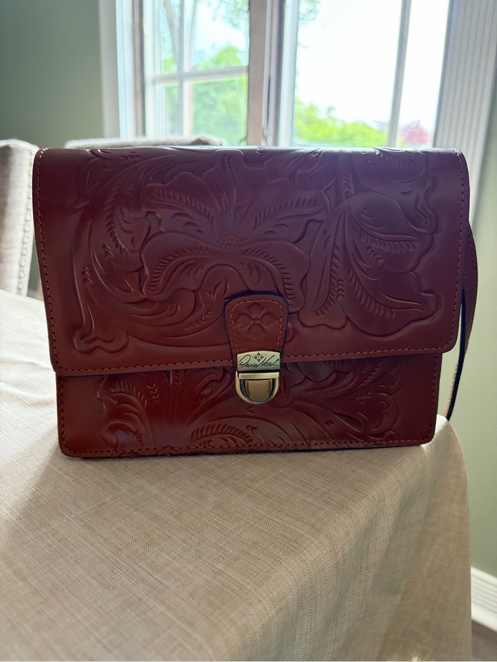 Patricia Nash Brown Tooled Leather Crossbody Bag